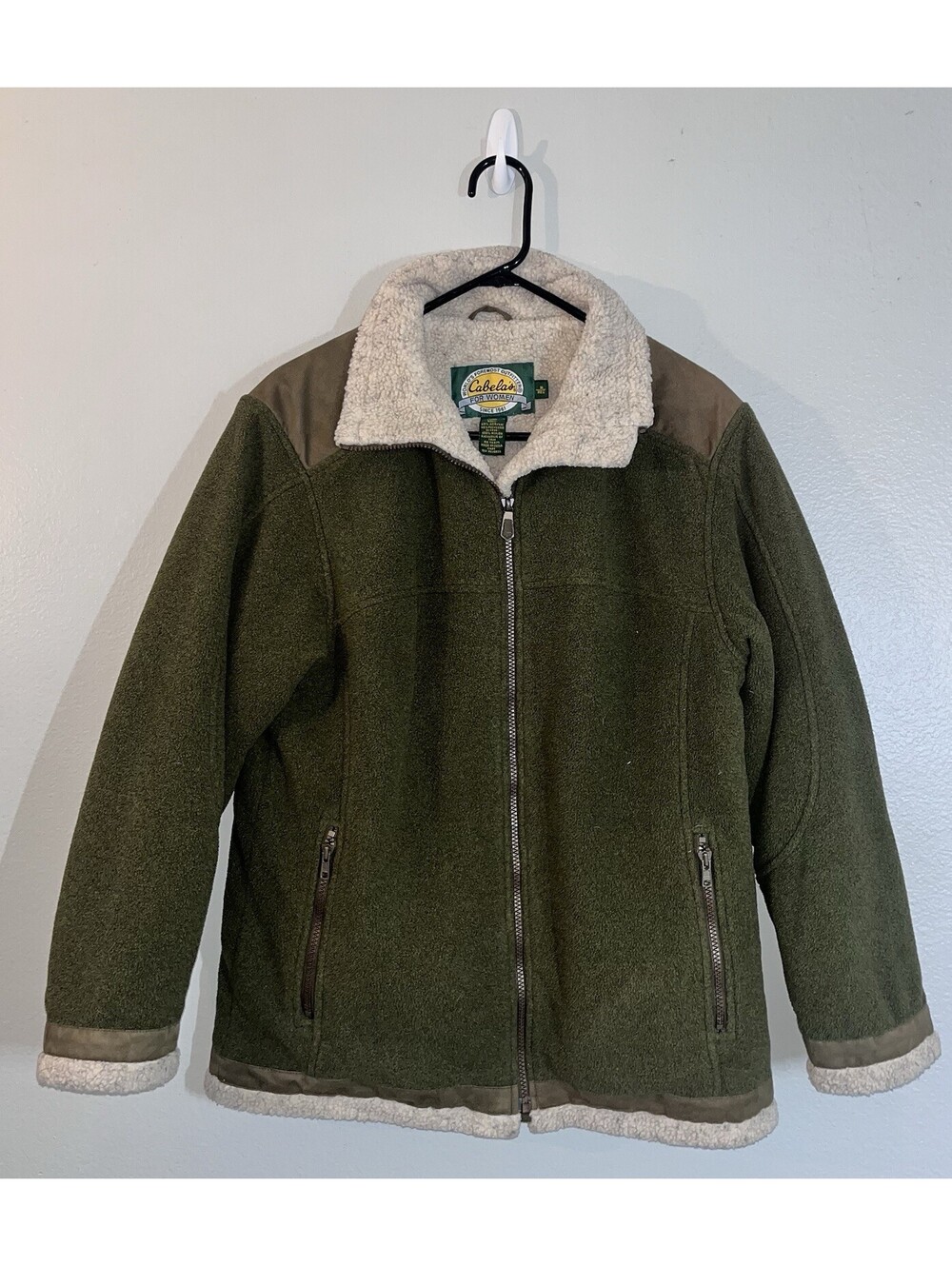 Cabela's Womens Full Zip Fleece, Green FALL Jacket. Faux Shearling Lined Size M